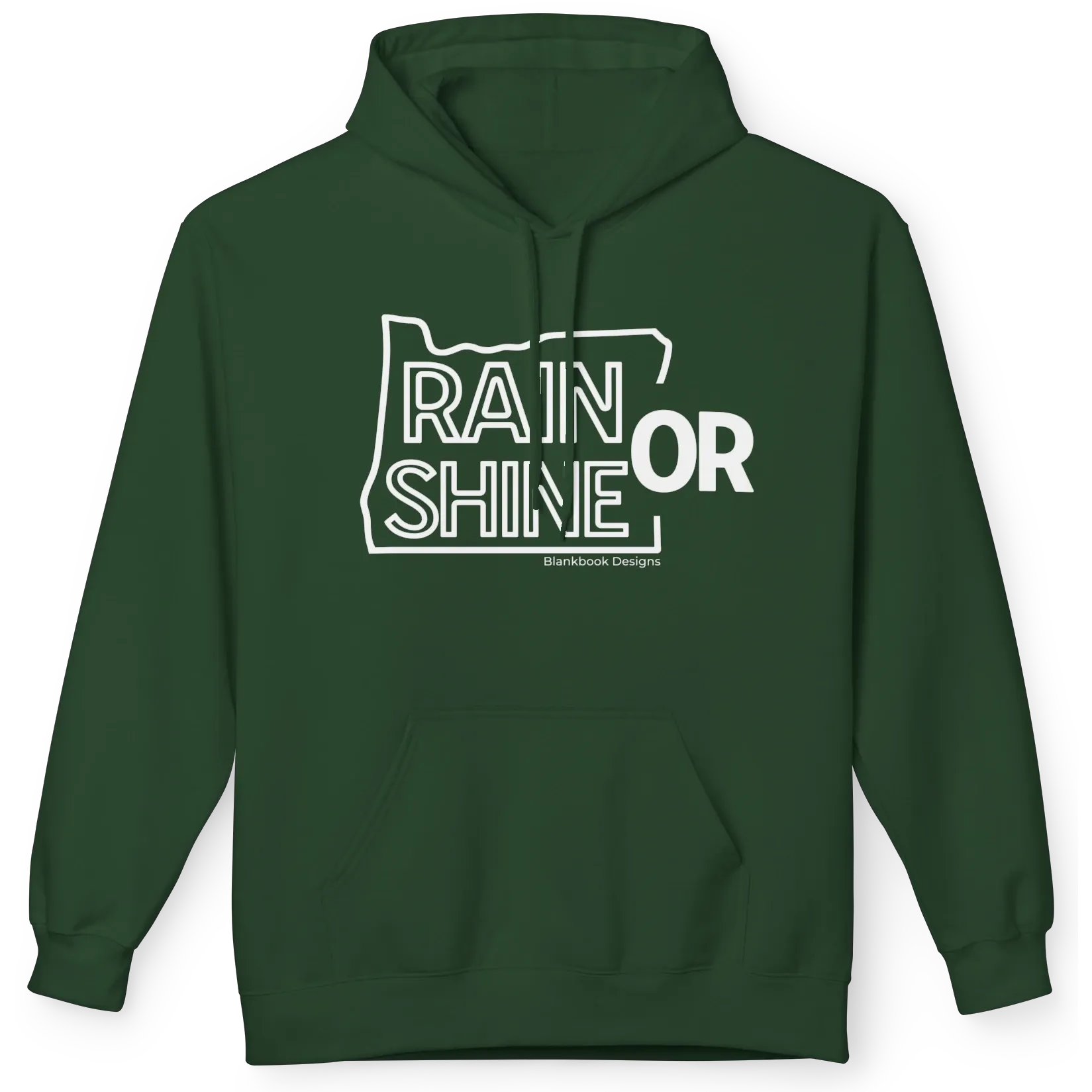 Rain or Shine Hoodie, White Print, Forest Green, image 1 of 3