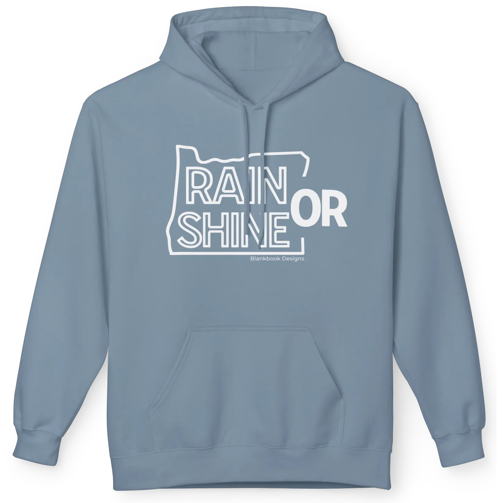 Rain or Shine Hoodie, White Print, Stone Blue, image 1 of 2