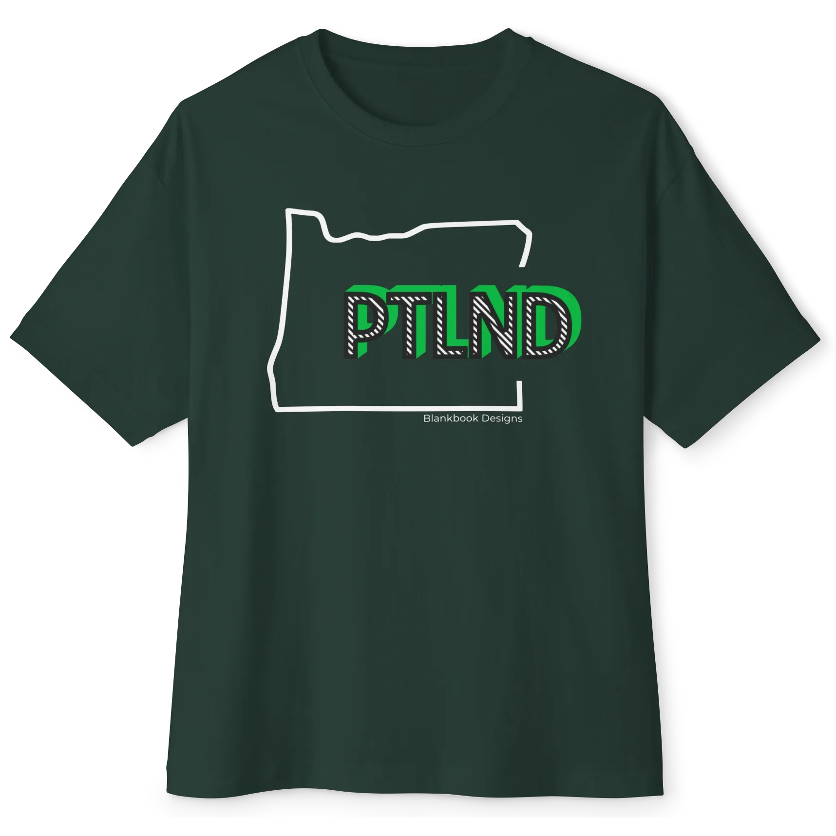PTLND Tee, White and Green, Forest, image 1 of 7