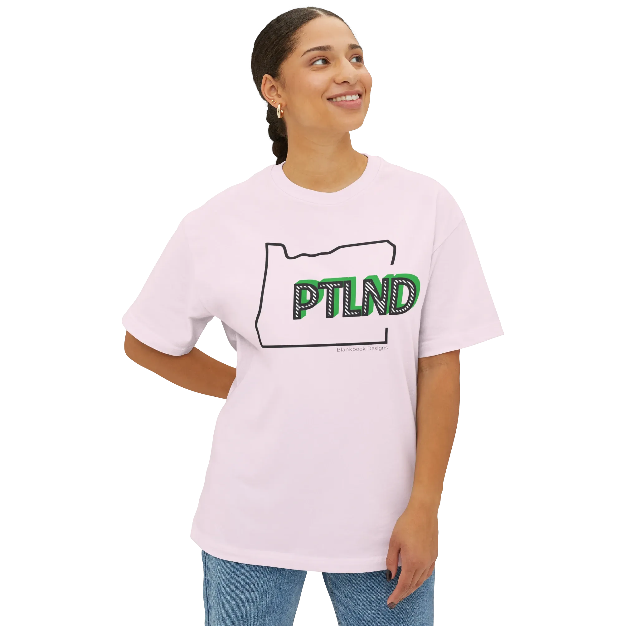 PTLND Tee, Green Shadow, Soft Pink, image 2 of 7