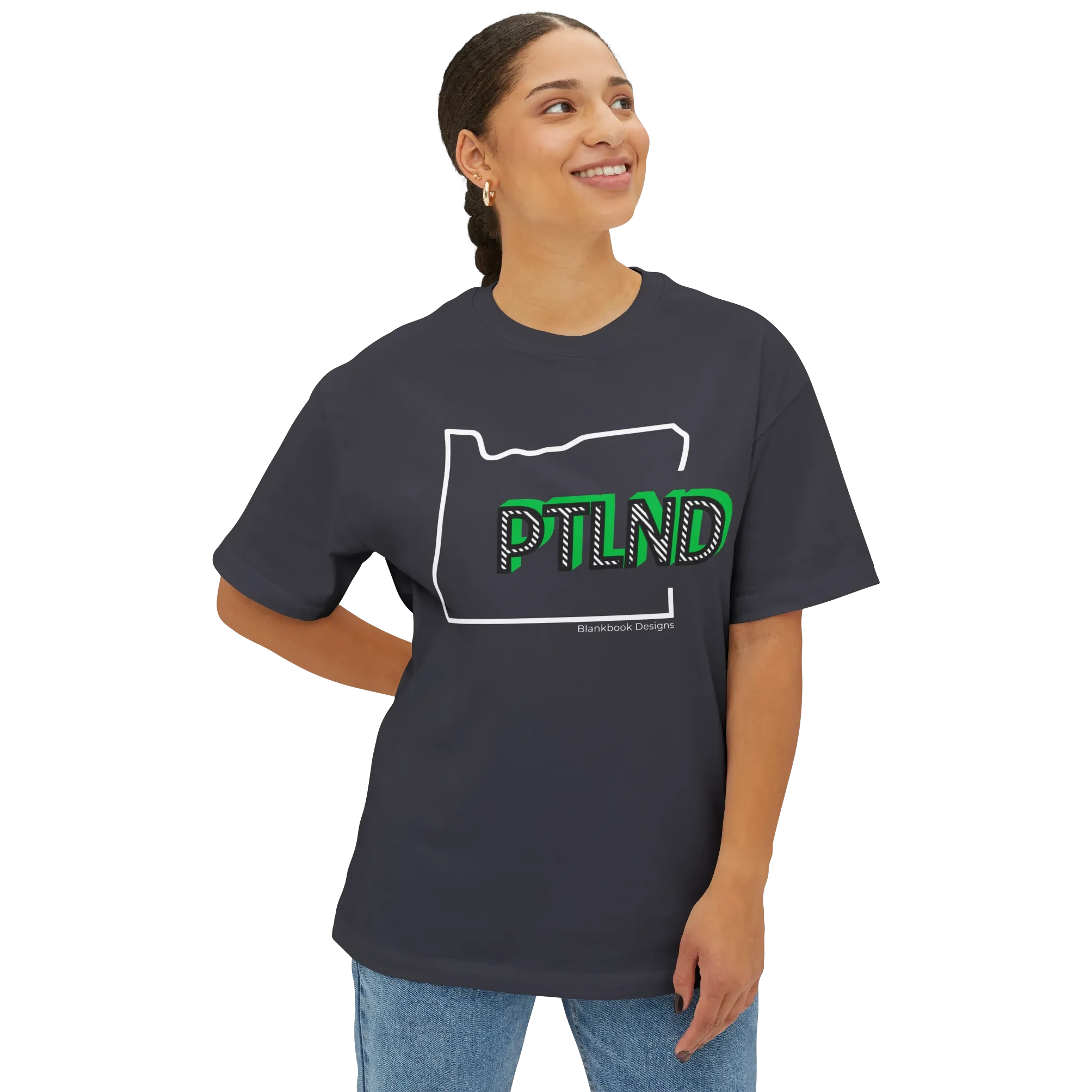 PTLND Tee, White and Green, Dark Grey, image 2 of 7