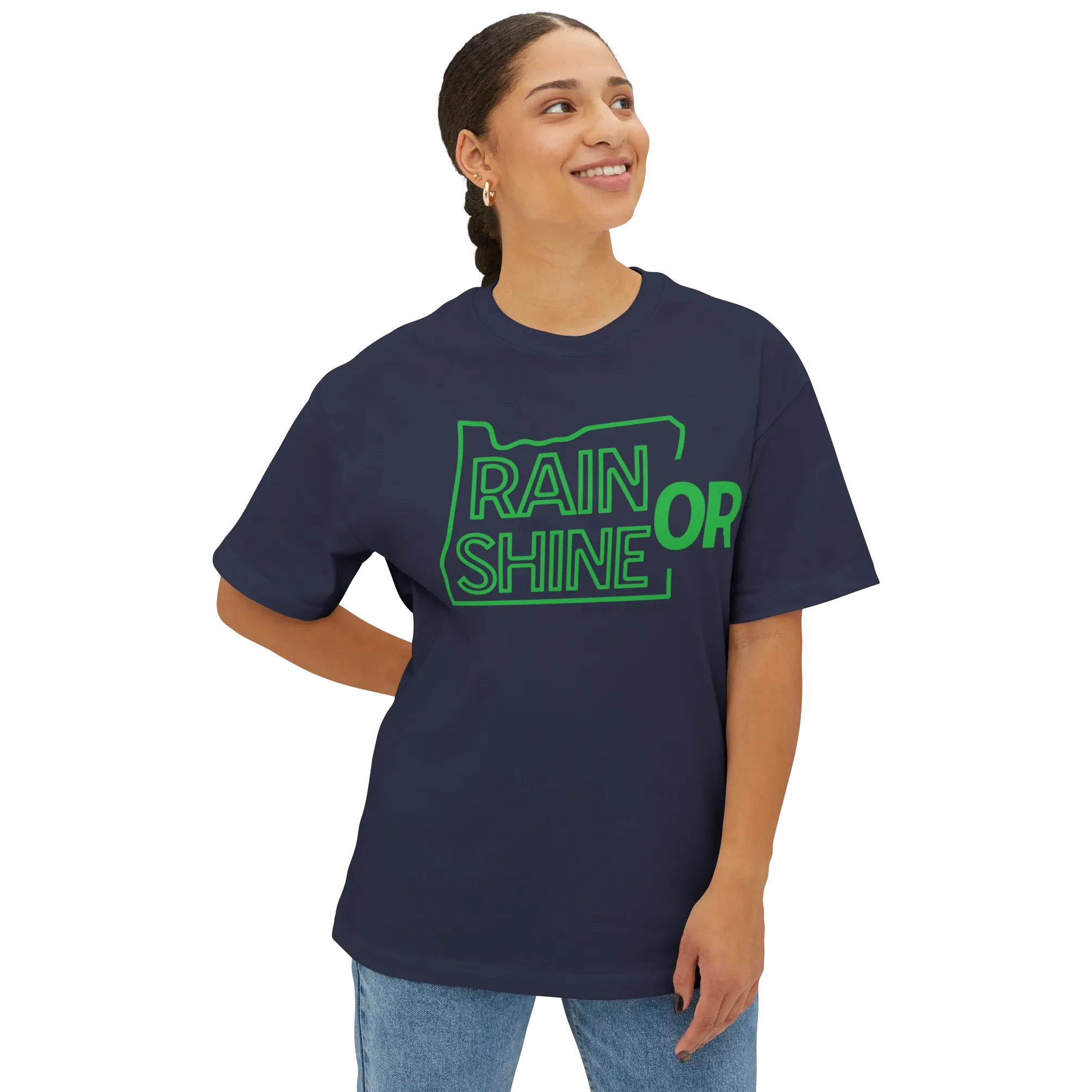 Rain or Shine Tee, Green Print, Navy, image 2 of 4