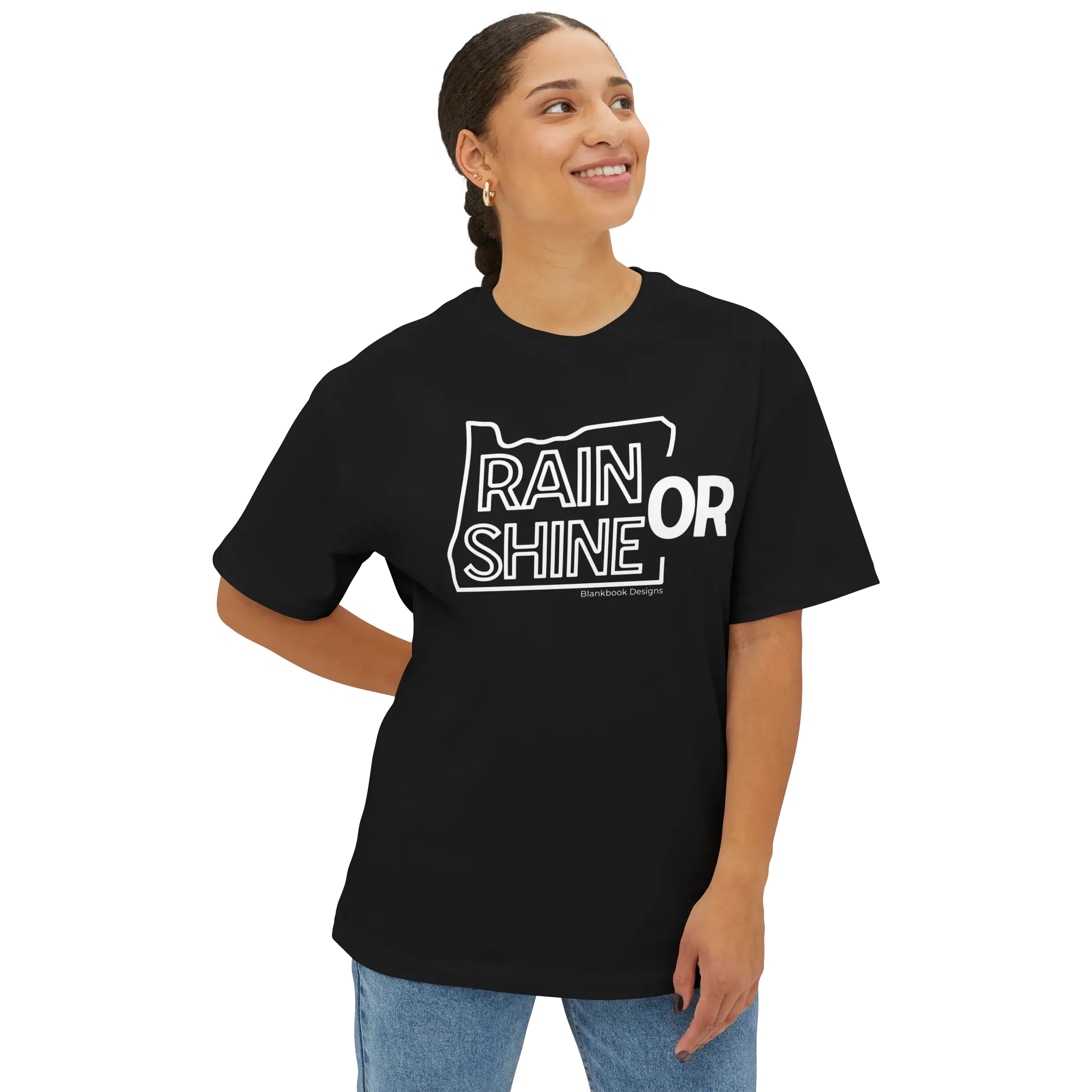Rain or Shine Tee, White Print, Black, image 2 of 7