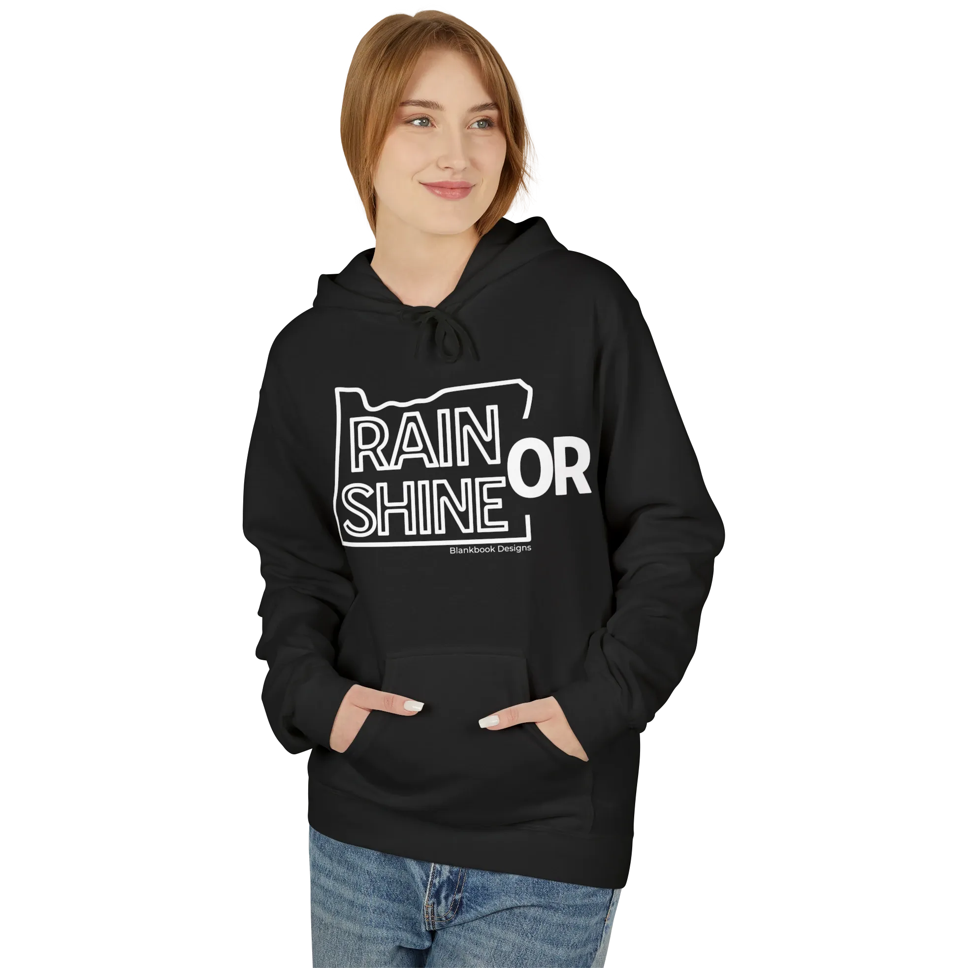 Rain or Shine Hoodie, White Print, Black, image 2 of 3