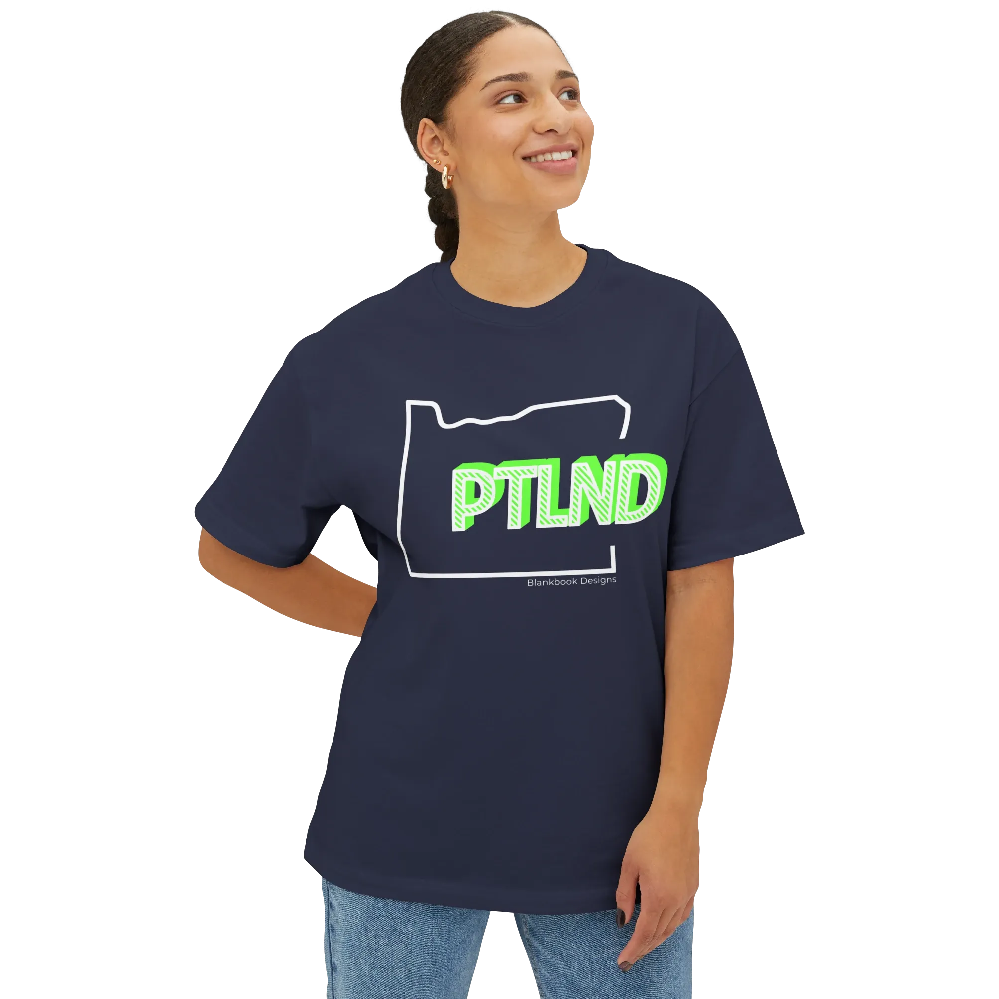 PTLND Tee, White and Lime, Navy, image 2 of 7