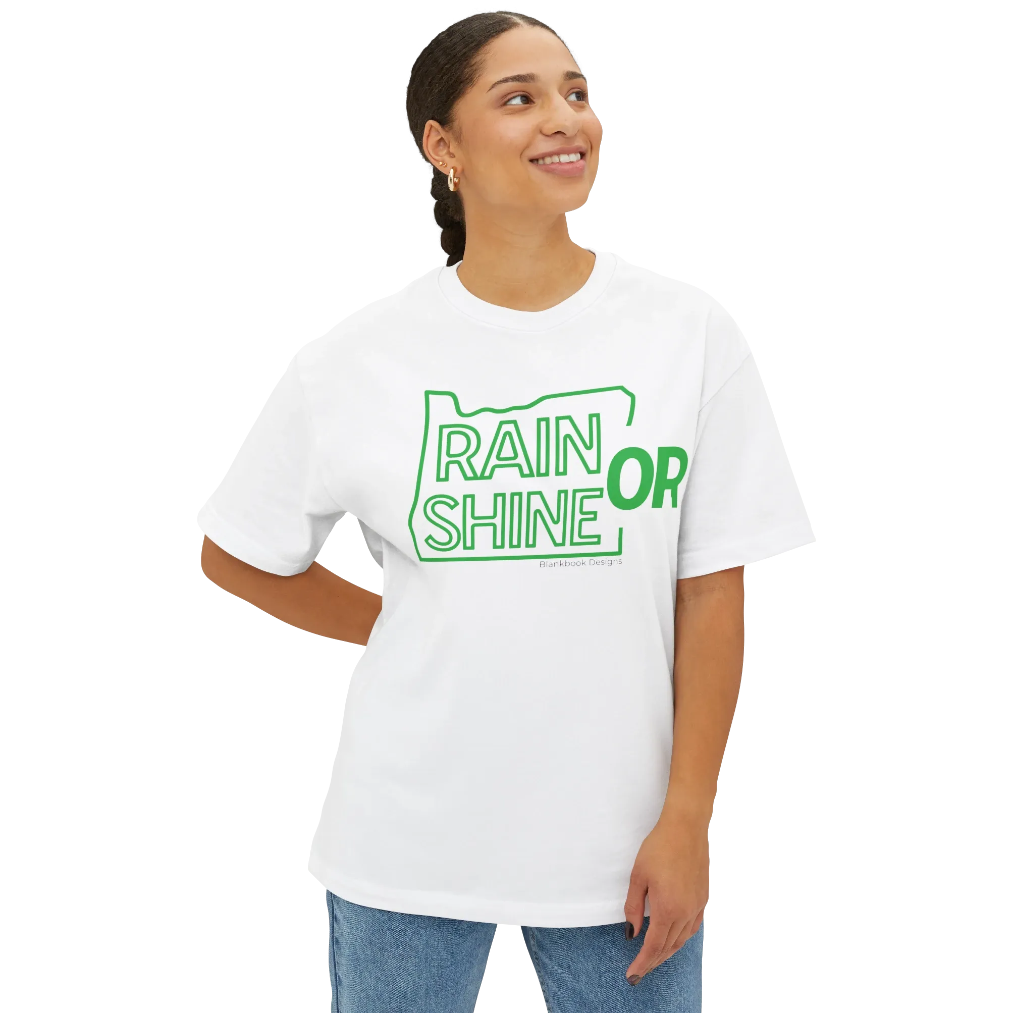 Rain or Shine Tee, Green Print, White, image 2 of 4