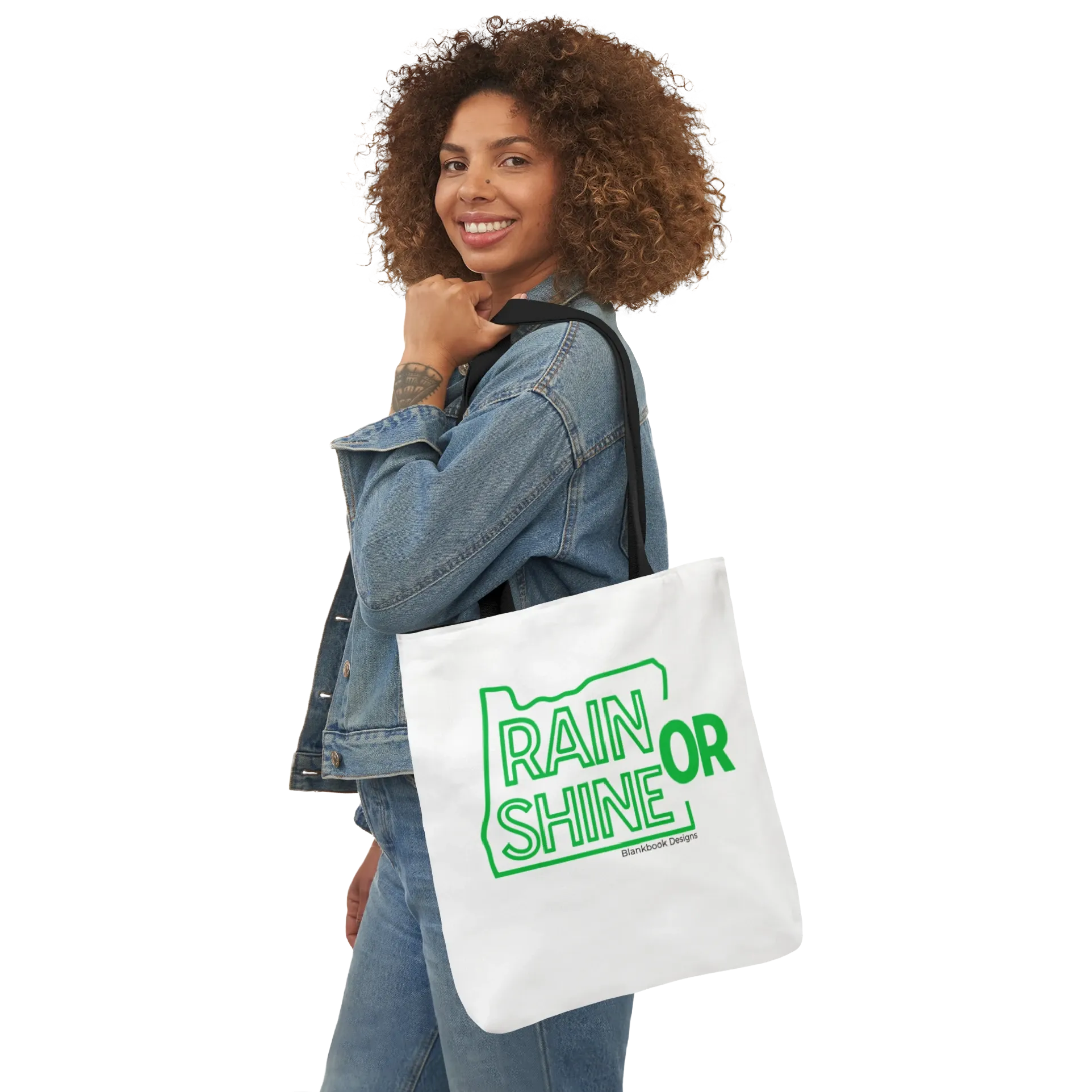 Rain or Shine Tote, Green Print, Black, image 2 of 4