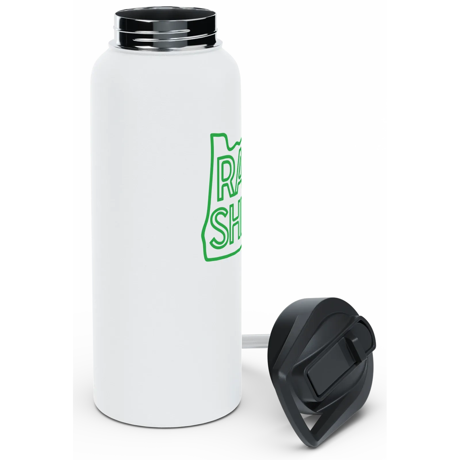 Rain or Shine Bottle, Green Print, White, 32oz, image 2 of 4