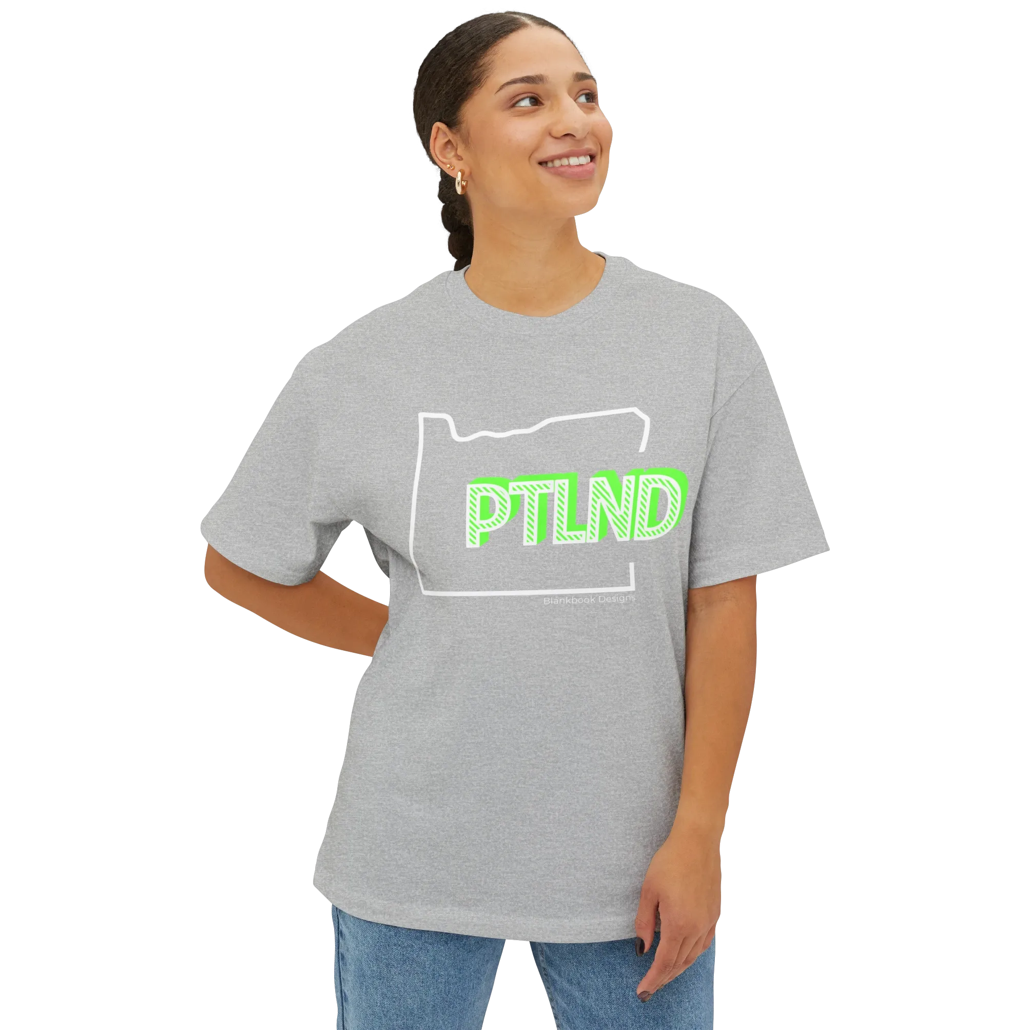 PTLND Tee, White and Lime, Athletic Heather, image 2 of 7