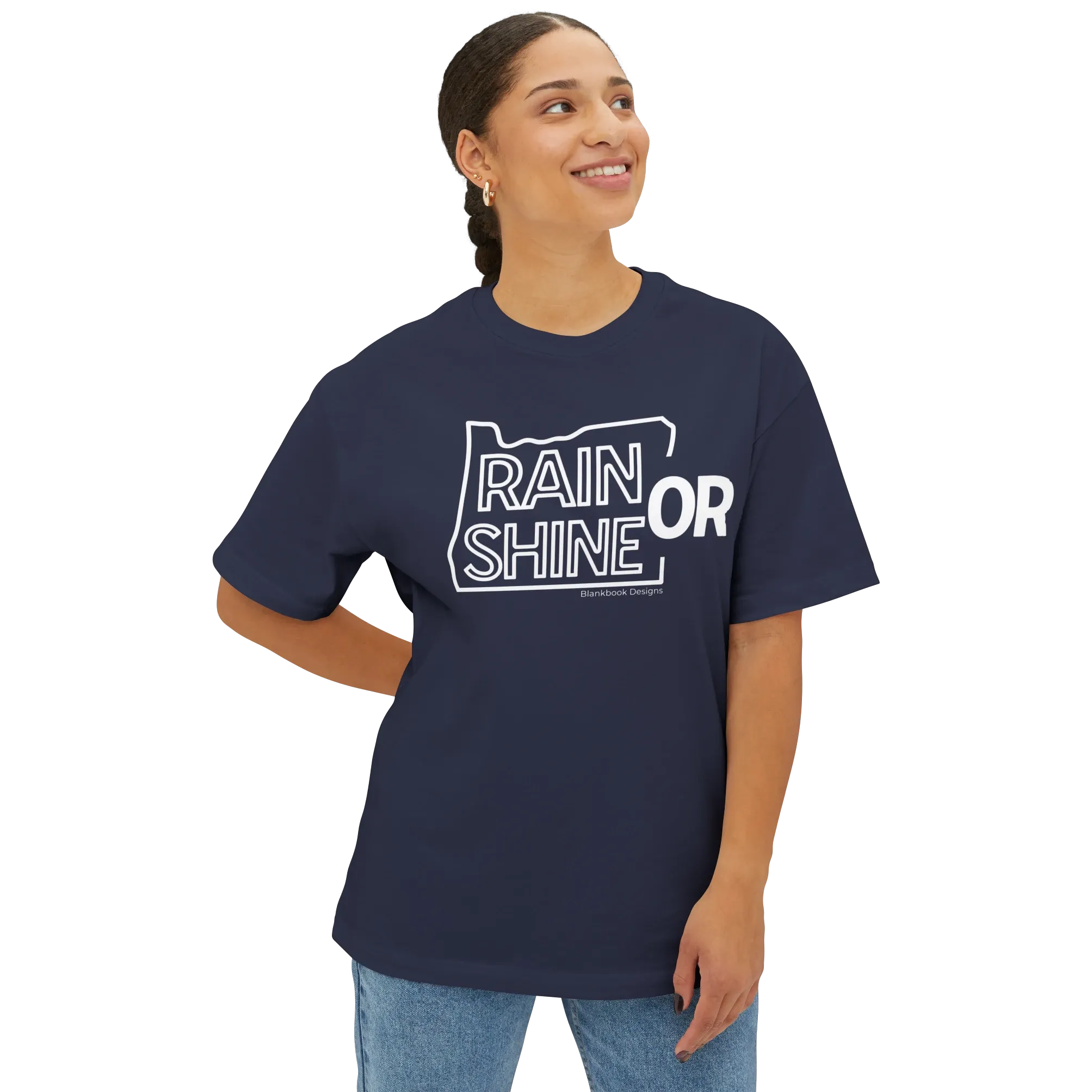 Rain or Shine Tee, White Print, Navy, image 2 of 7