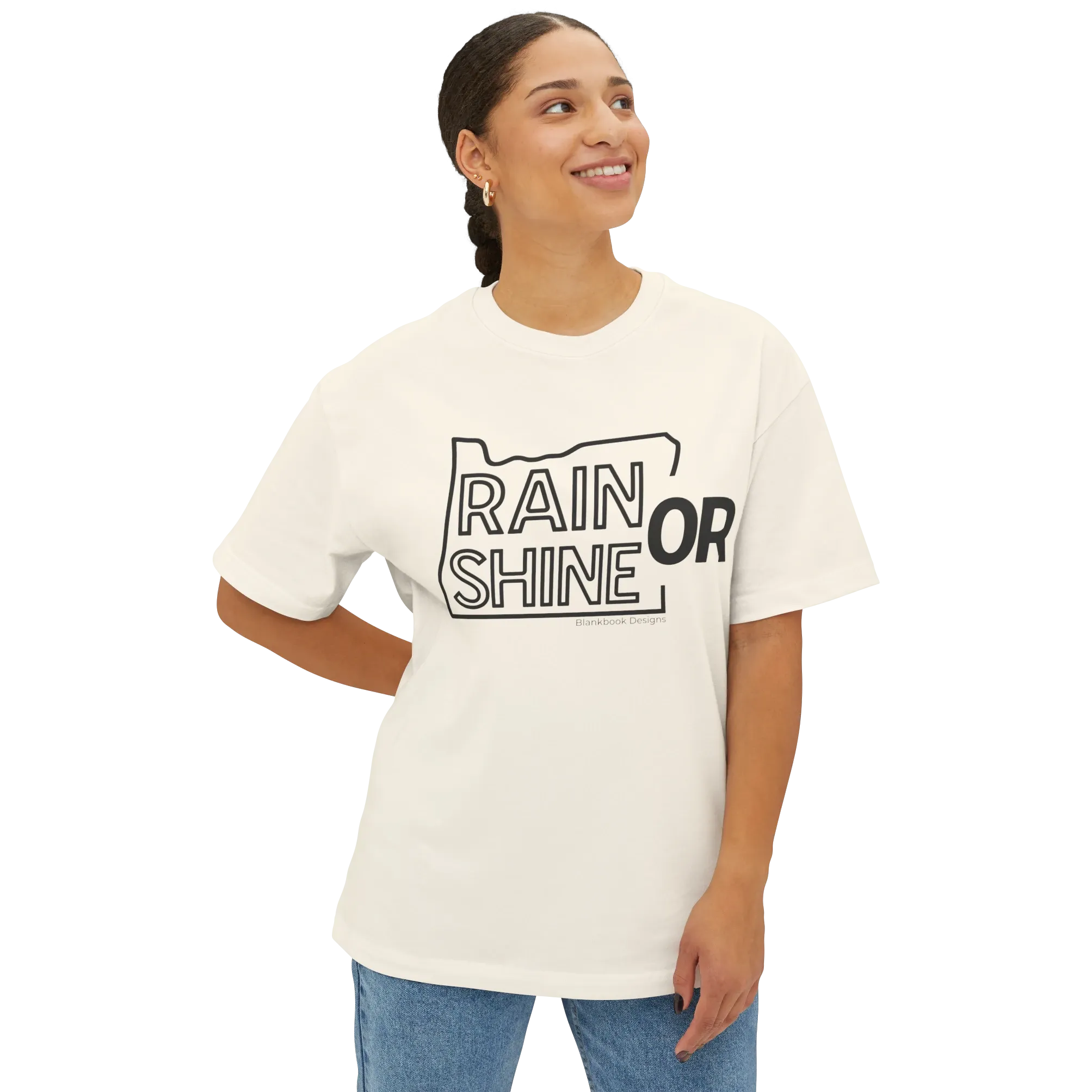 Rain or Shine Tee, Black Print, Natural, image 2 of 7