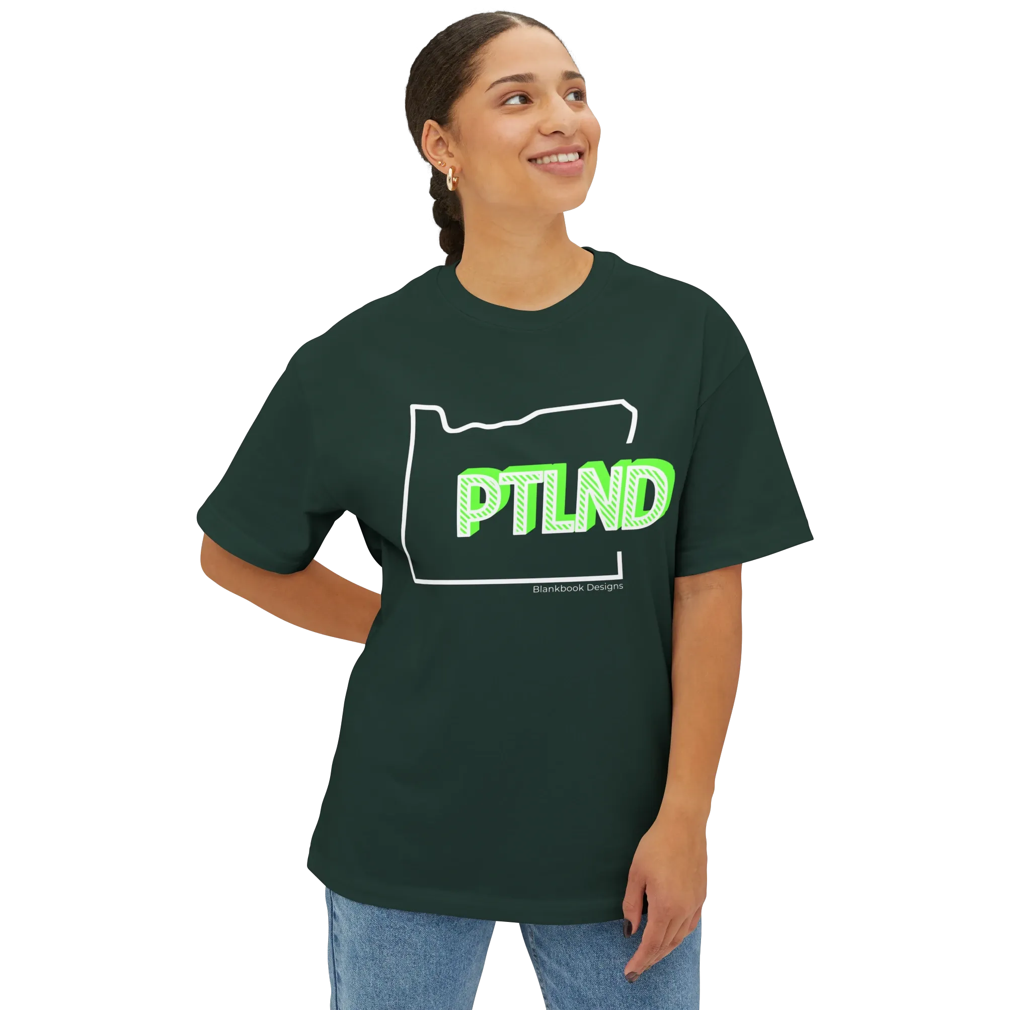 PTLND Tee, White and Lime, Forest, image 2 of 7