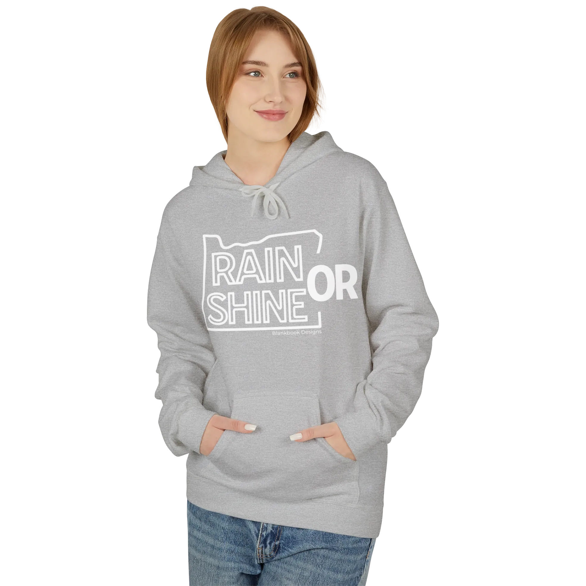 Rain or Shine Hoodie, White Print, Sport Grey, image 2 of 3