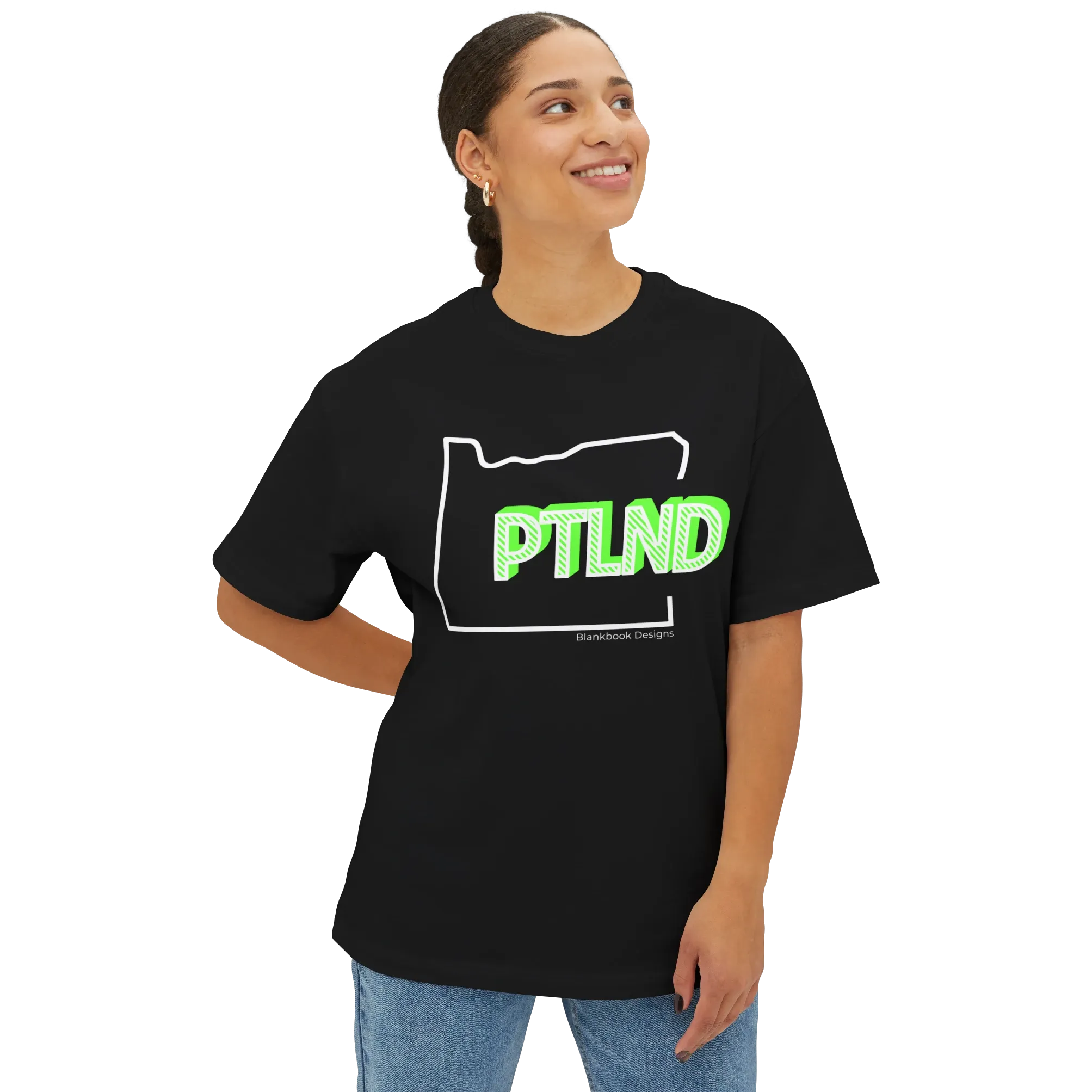 PTLND Tee, White and Lime, Black, image 2 of 7