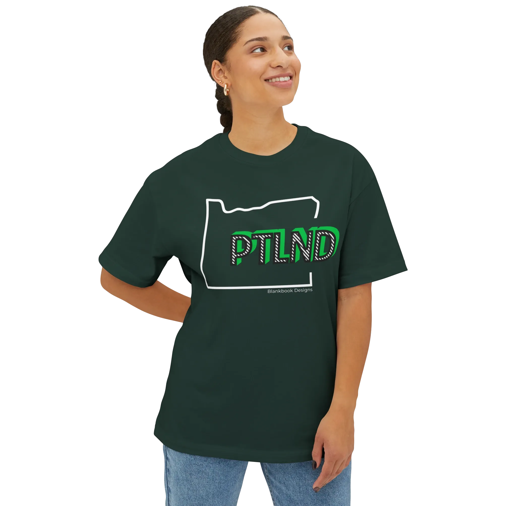 PTLND Tee, White and Green, Forest, image 2 of 7