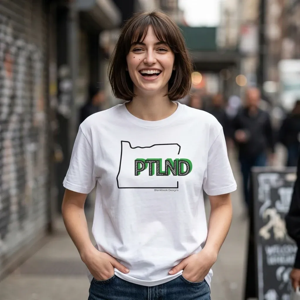 PTLND Tee, White and Green, Navy, image 5 of 7