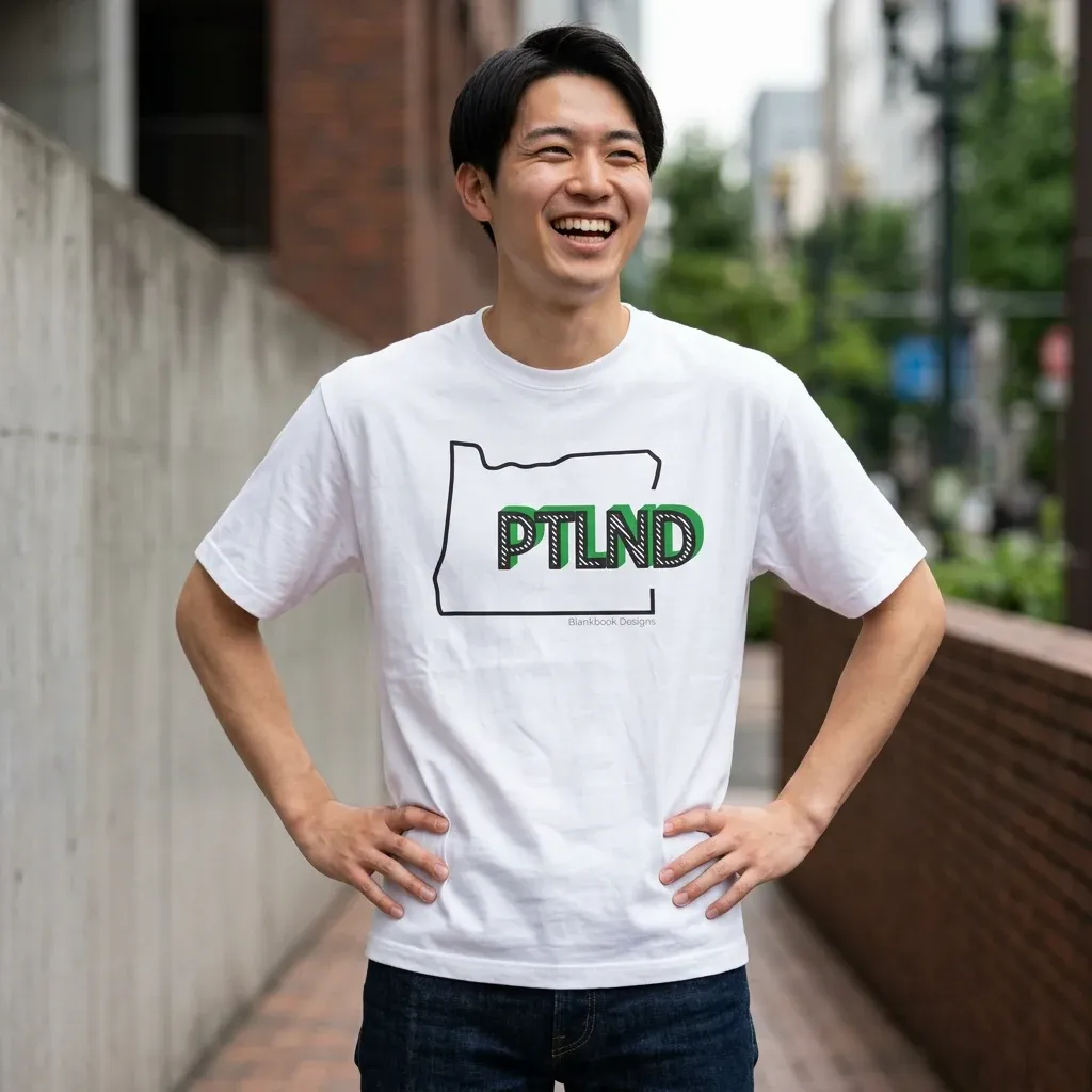 PTLND Tee, White and Green, Navy, image 6 of 7