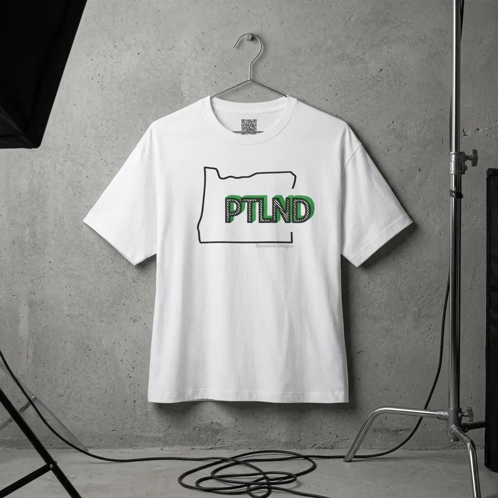 PTLND Tee, White and Green, Navy, image 7 of 7